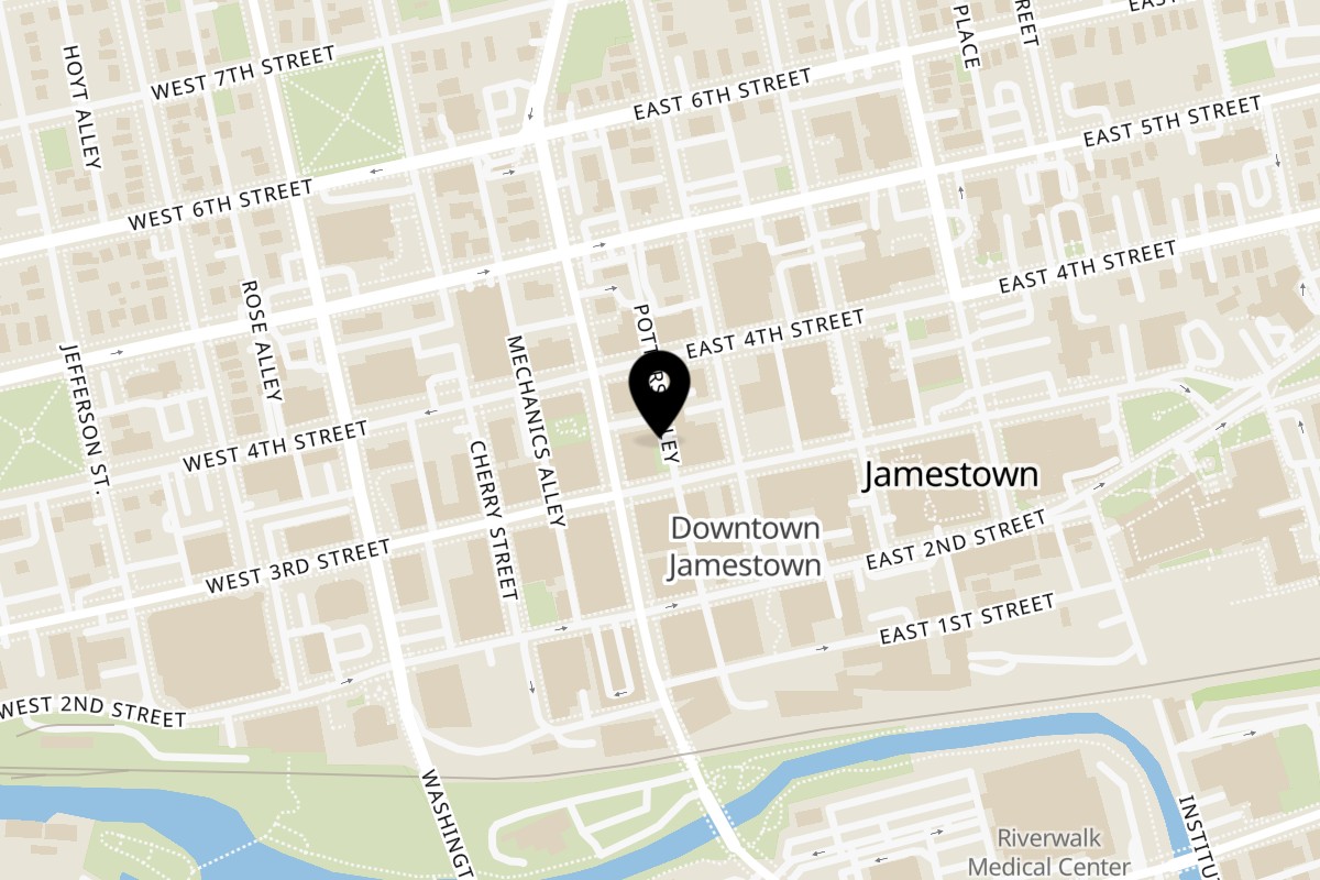 Map showing the location of Sauce on 306 N Main St in Jamestown